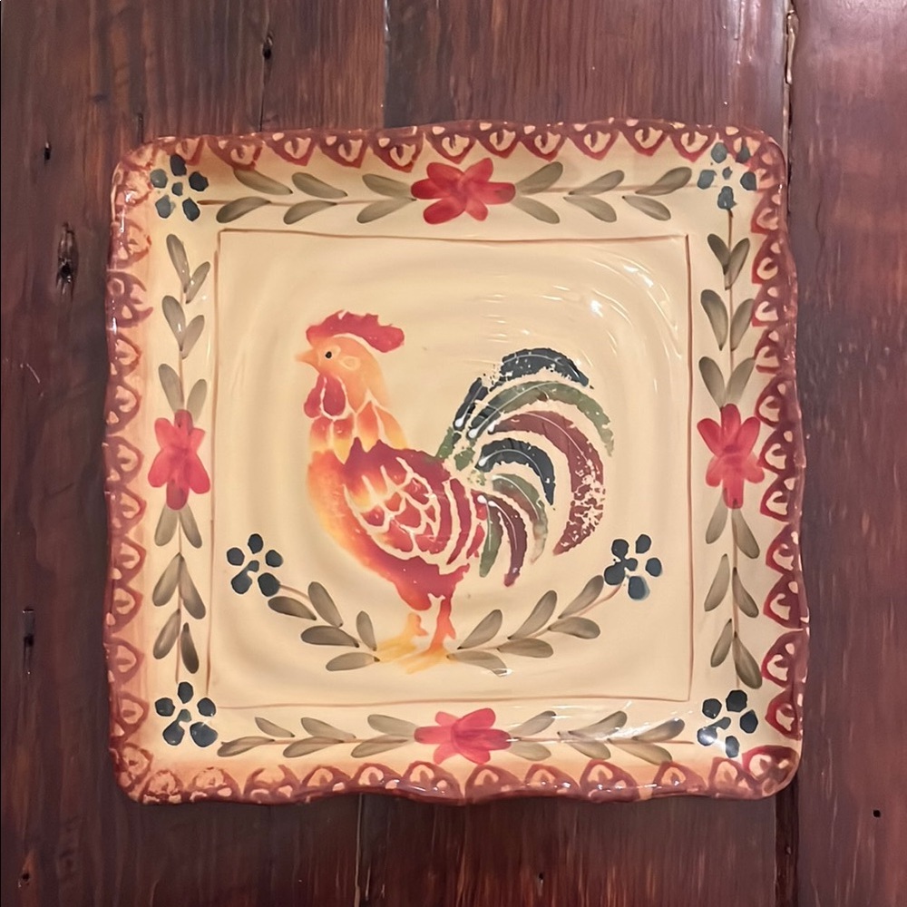 Hand-Painted Rooster Ceramic Plate